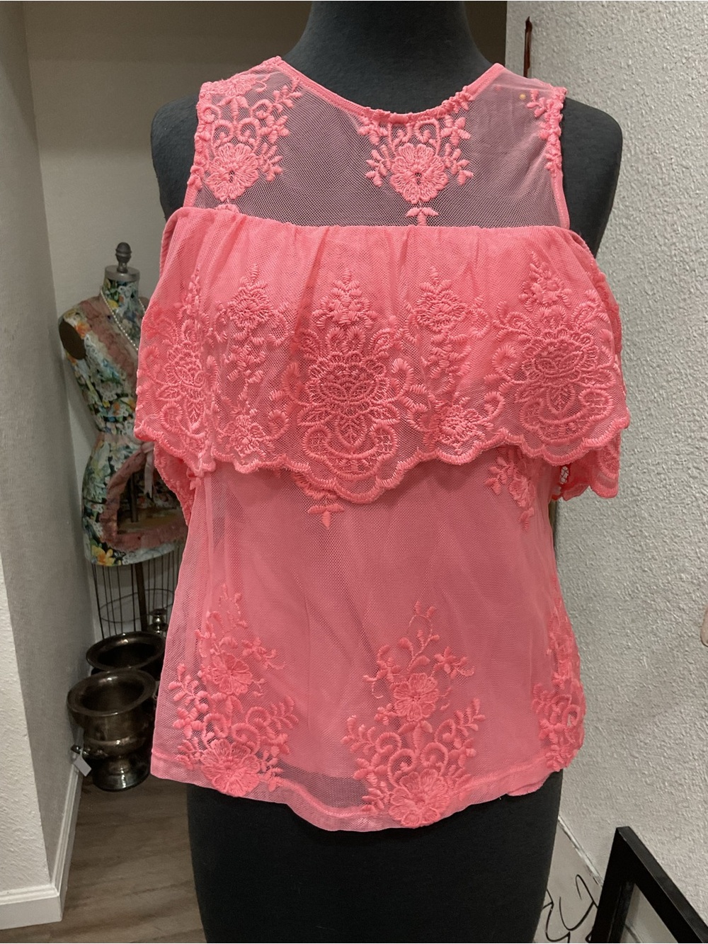 Society Coral Pink Lace-Overlay Sleeveless Camisole